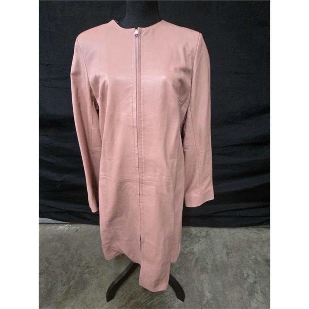 Women's Pink Blush Collarless Leather Zip-Front Coat sz 1 Uru Recoleta Argentina